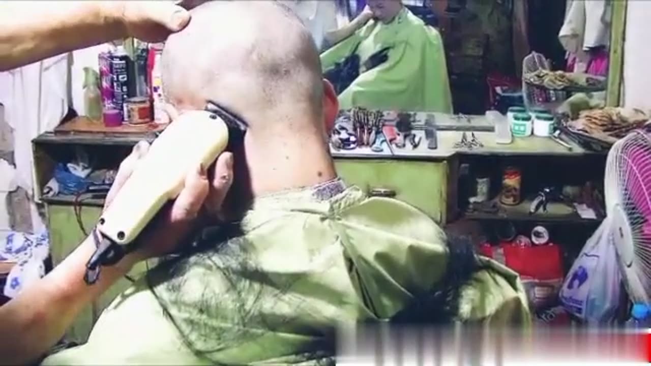 Girl head shave at salon