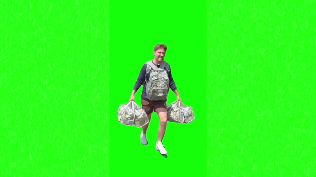 Mr beast running with money green screen