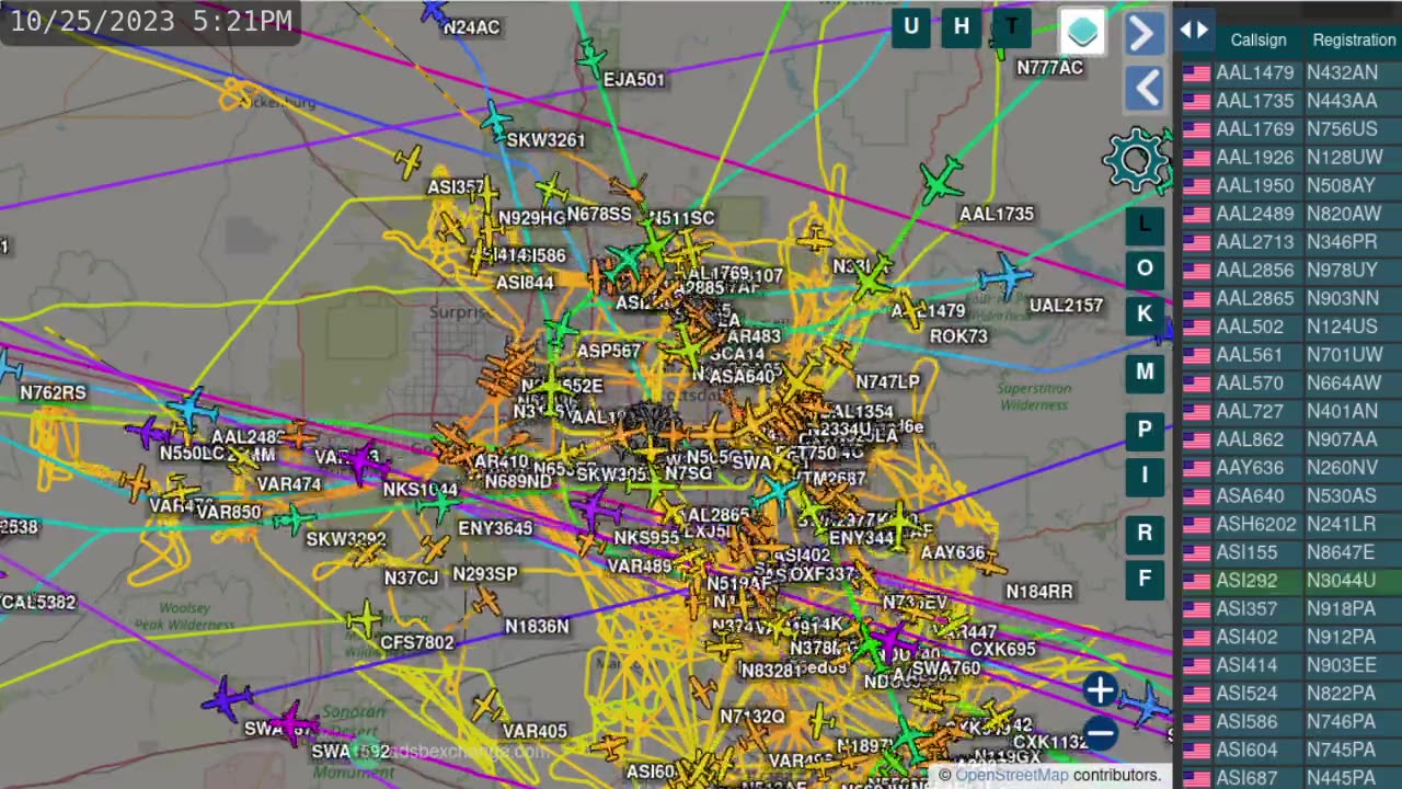 Big Time Lapse of Phoenix Arizona Air Traffic - up to Oct 26th 2023