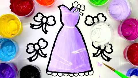Painting this simple pretty house and dress coloring page children can learn to color with paint