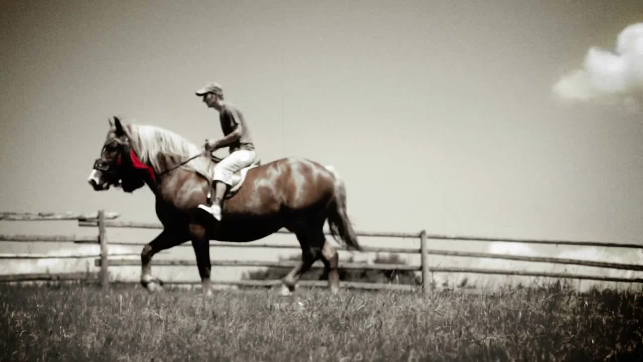 Man Riding Horse. Romania - Circa