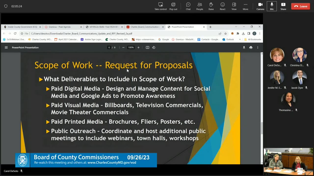 Commissioners Charter Debate on Markteting plans - September 26, 2023