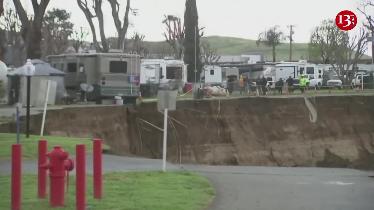 Motorhomes swept away as California riverbank crumbles in storm