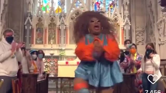 The drag queen Brita Filter, performing in a church invited by Biden