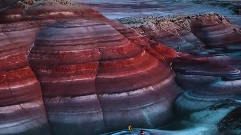 Bentonite Hills in the state of Utah have a special color due to successive layers of volcanic ash