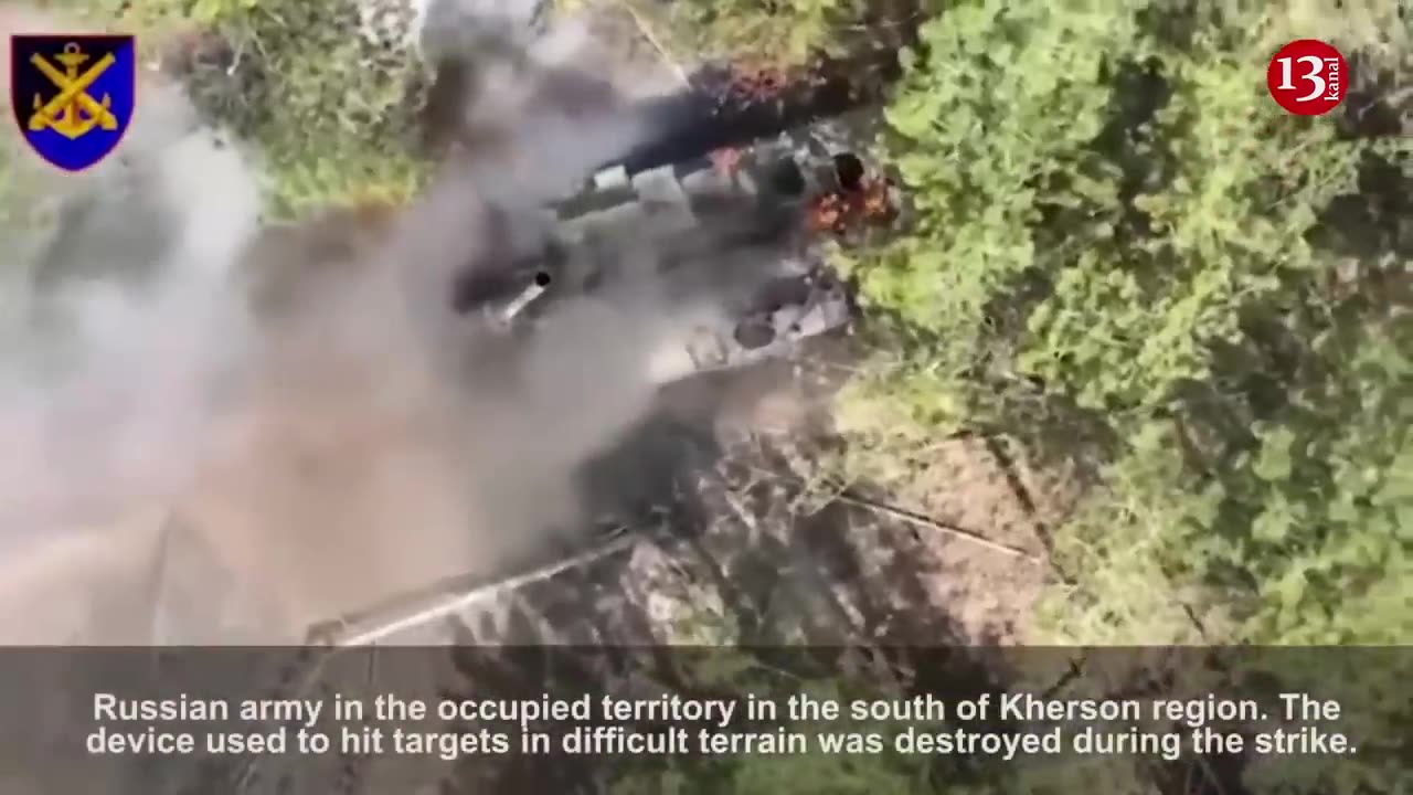 Ukrainian army downs 2S4 "Tulpan" self-propelled artillery unit hidden by Russians in the forest