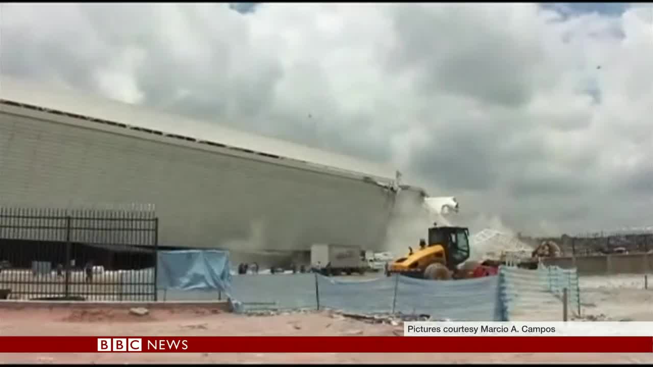 DRAMATIC FOOTAGE SHOWS BRAZIL CRANE COLLAPSE - BBC NEWS