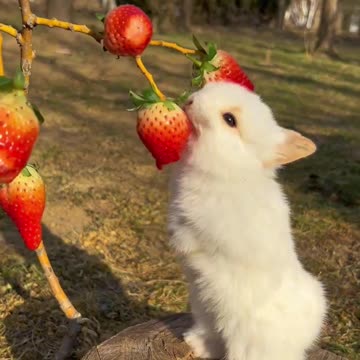 Cute Baby Rabbit Eating Strawberry 🍓🍓🍒