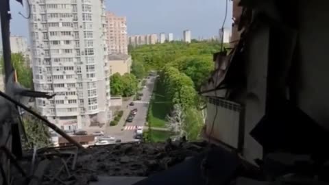 An apartment in Kyiv, which was hit by the wreckage of a russian drone.