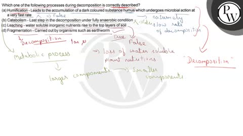 Which one of the following processes during decomposition is correctly described (a) Humificati