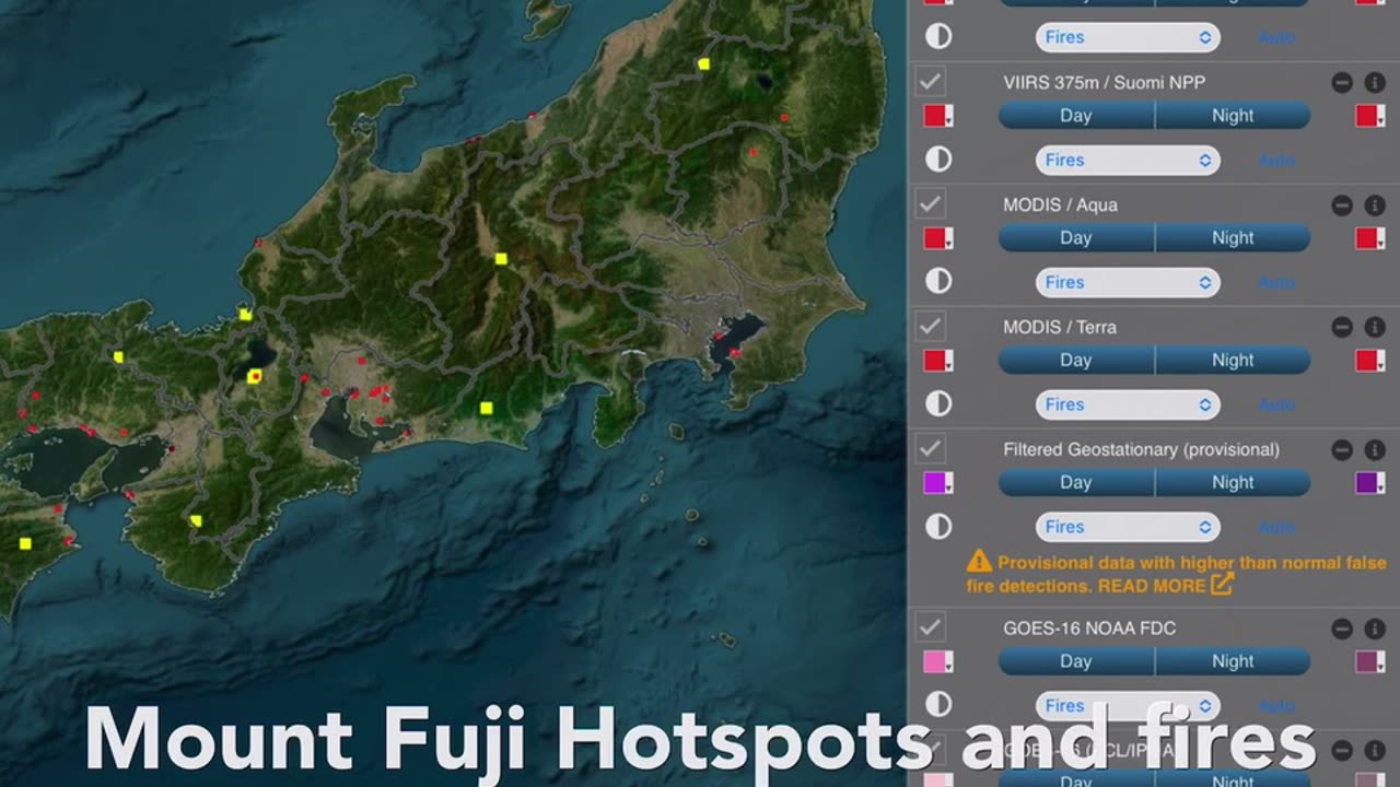 Mount Fuji hotspots and fires from 2023-03-01 to 03-29, comparing to 2022-12-15 to 12-17. 富士山噴火預警。