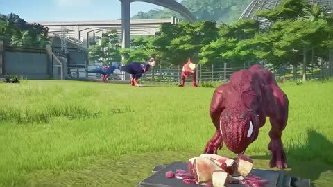 Venom Carnage vs Iron Man vs Superman Dinosaurs Fight in Jurassic World Evolution