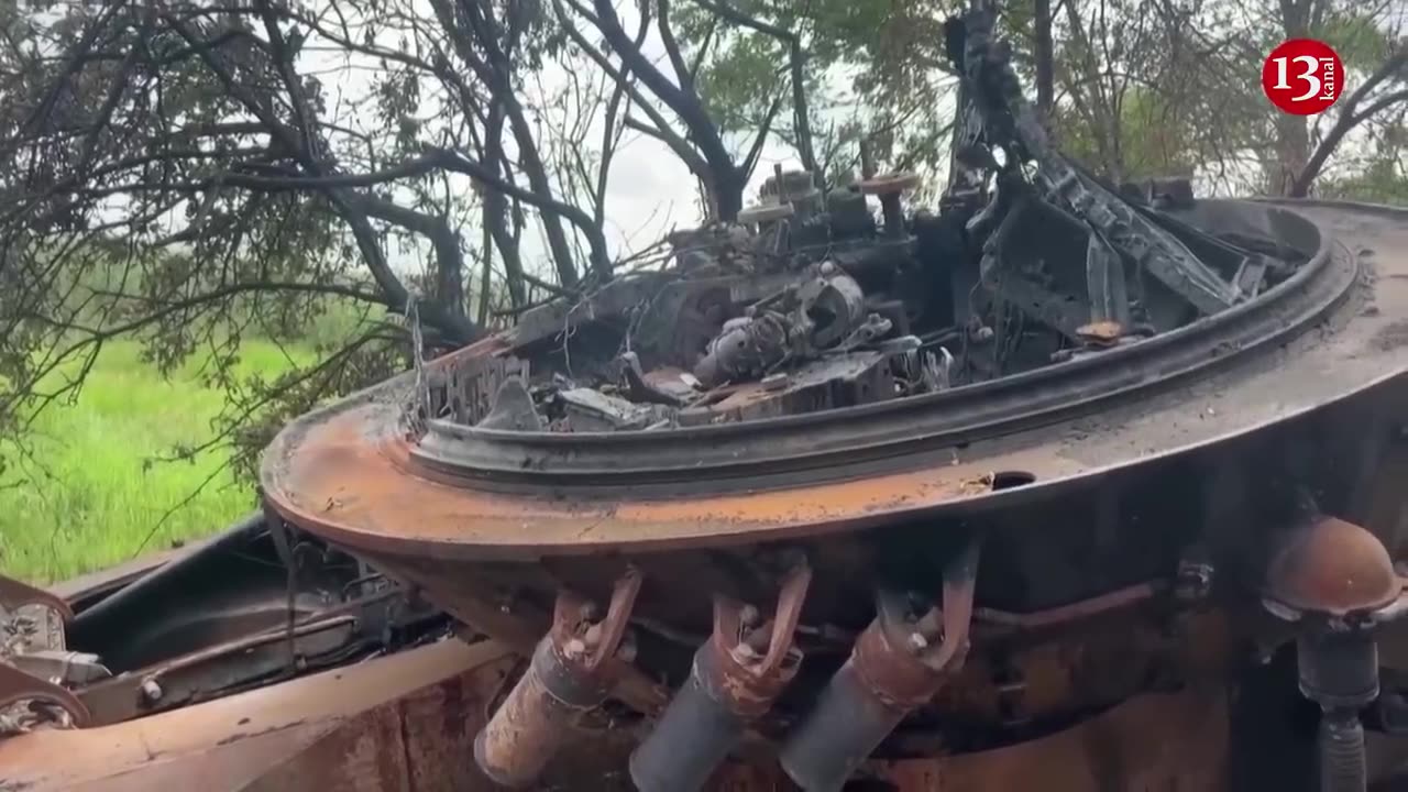 Ukrainian army displays Russian military equipment destroyed during counterattack on a roadside