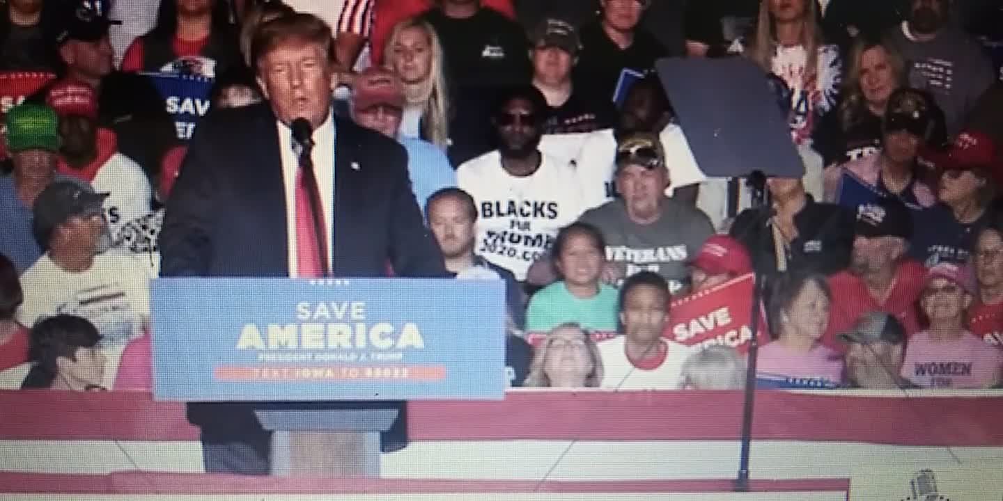 PRESIDENT TRUMP IN HIS SPEECH RALLY IN IA.