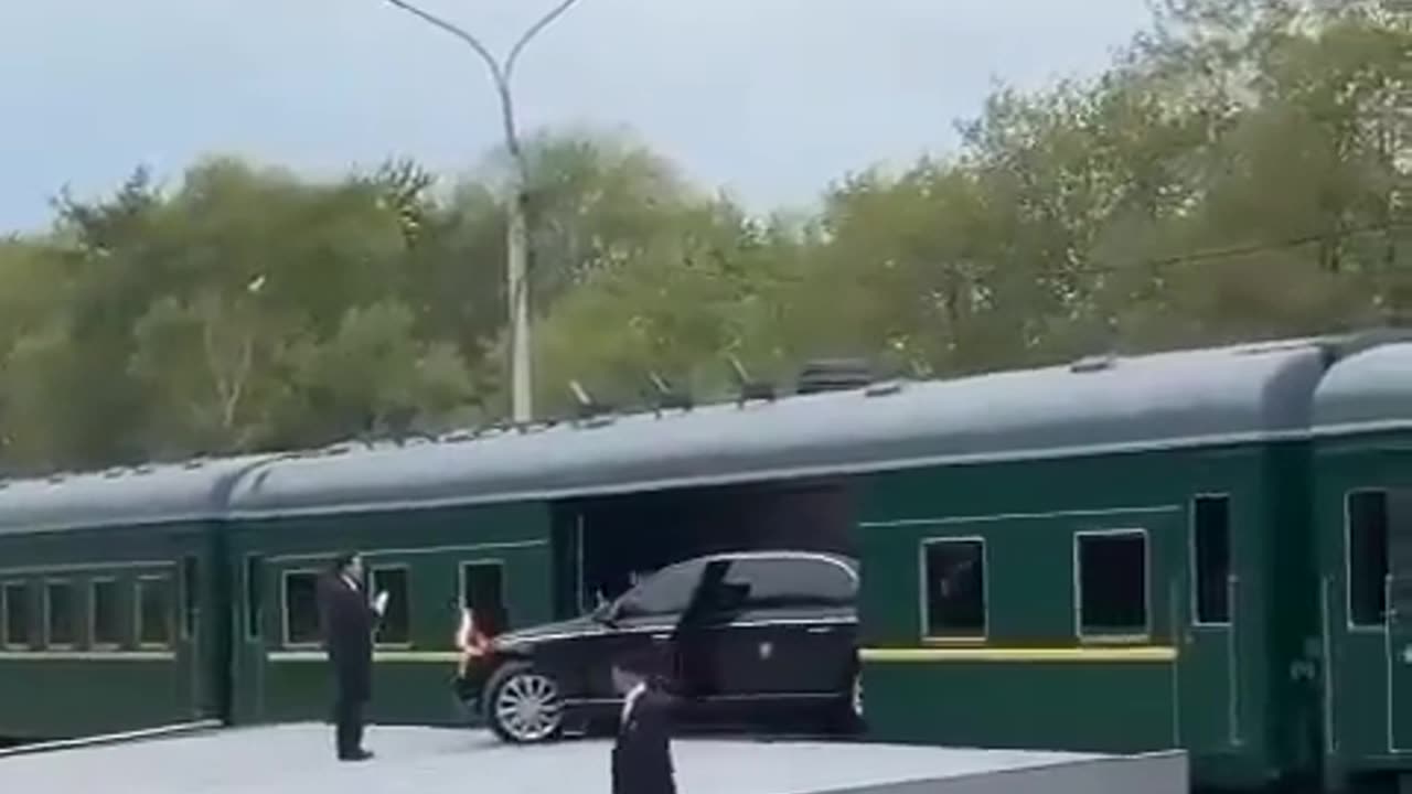 Kim Jong un's limousine gracefully pulls up into his heavily armored train