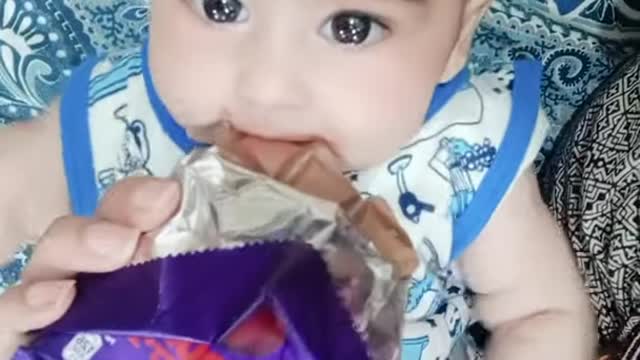 Hoorain Baby Eating Chocolate First time