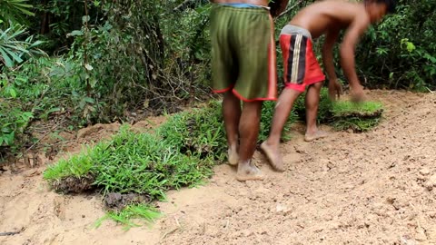 Underground construction of a wooden house and survival skills tool