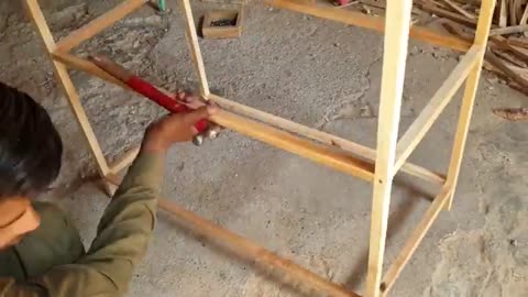 Skill of making cage of bird from wood