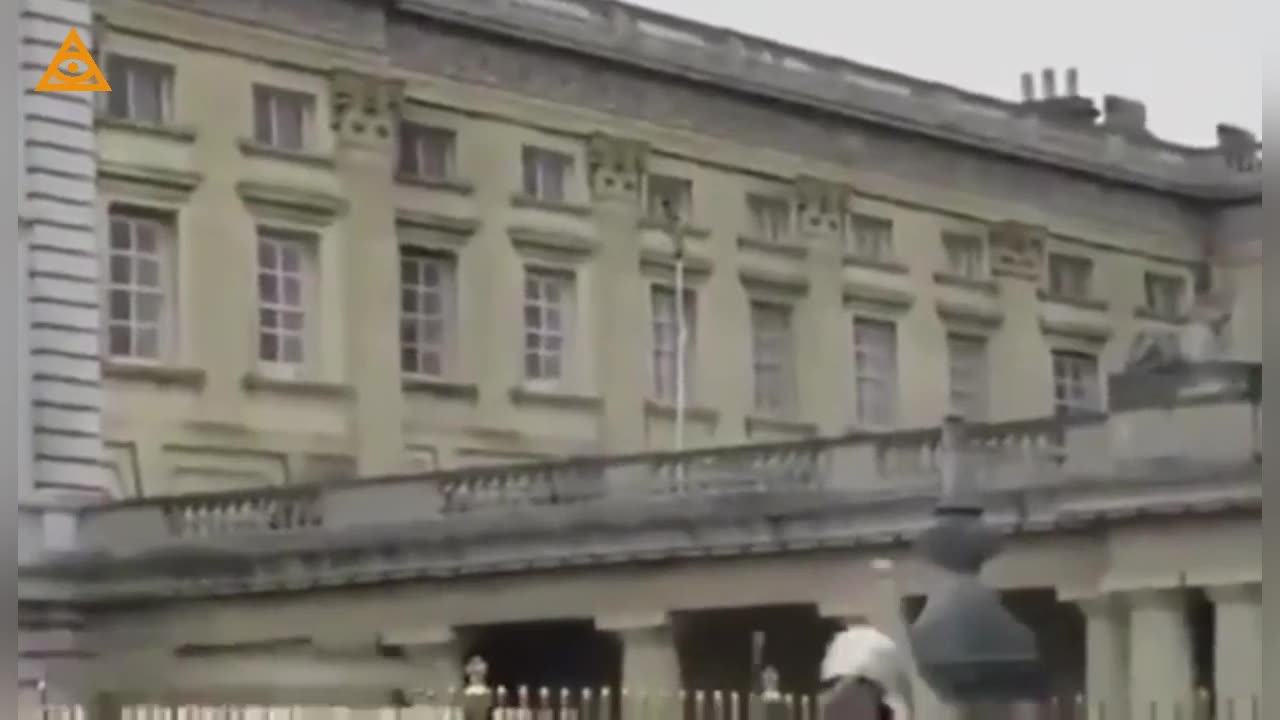 A Naked Child escaping the Buckingham Palace through a window.