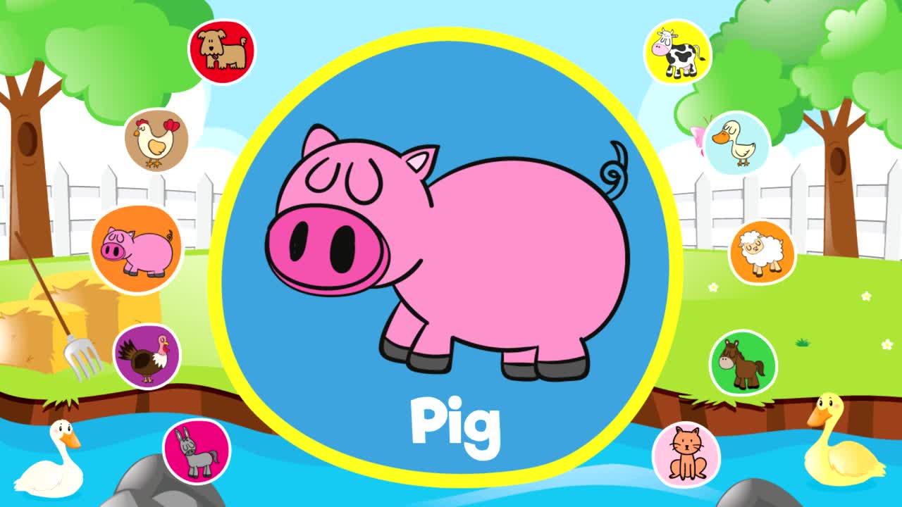 0:02 / 1:50 Learn Farm Animals for Kids | Video Flash Cards | Kindergarten, Preschool & ESL