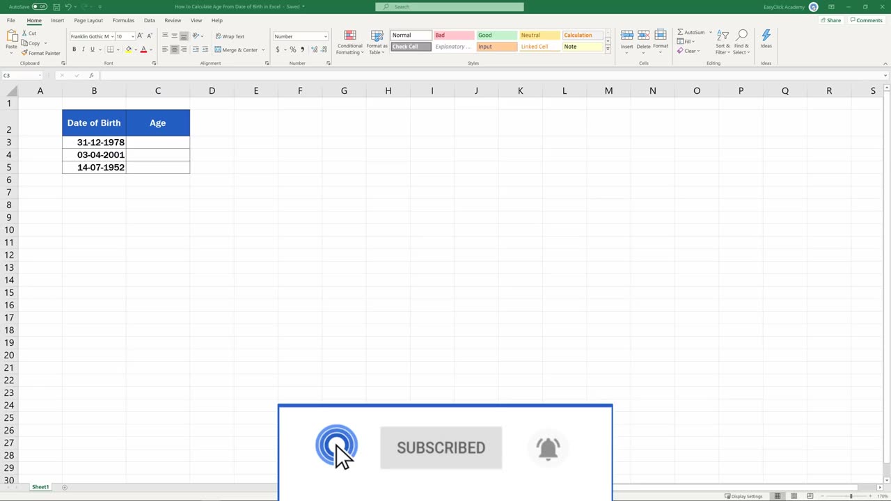 How to Calculate Age Using a Date of Birth in Excel