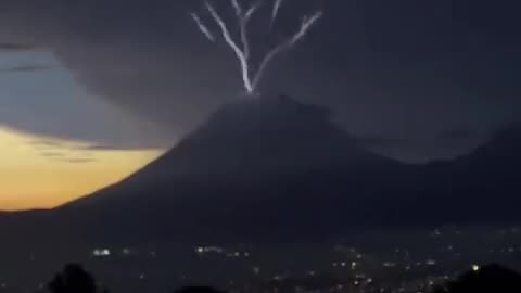 Upward lightning from Volcán de Agua (Volcano of Water) in Guatemala