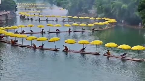 Bamboo Raft Festival on the Yulong River in China