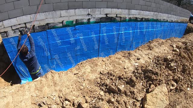 Basement Water Drain System, Installing Blue Skin Basement Sealer