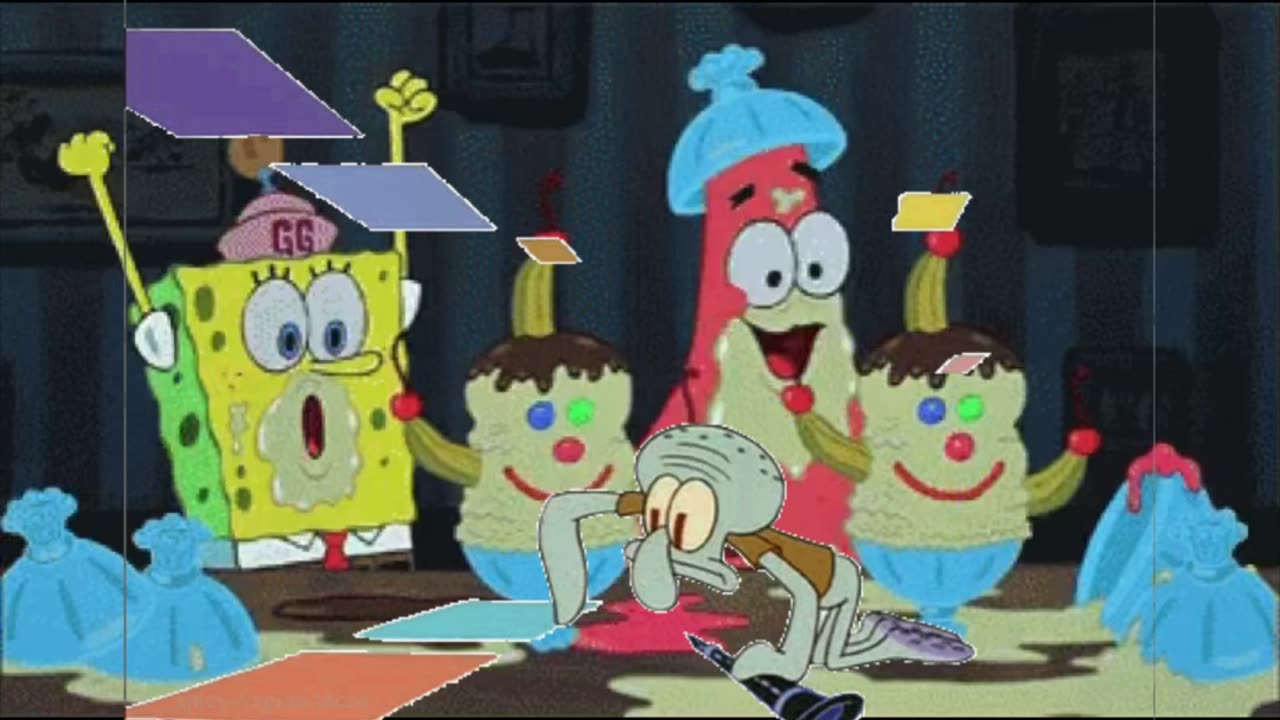 Squidward Is Playing With Tiles While SpongeBob And Patrick Prepare To Eat Ice Cream 🍨