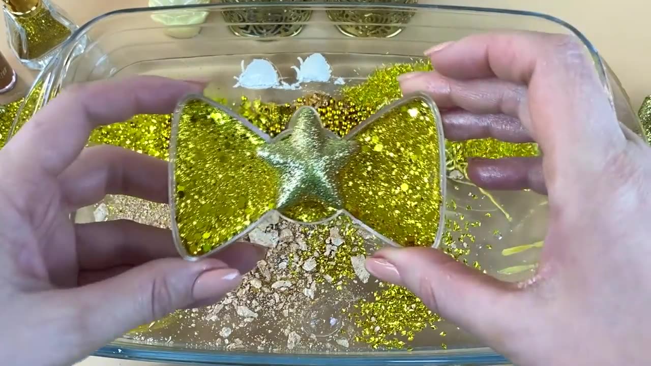 GOLD SLIME | Mixing makeup and glitter into Clear Slime | Satisfying Slime Videos