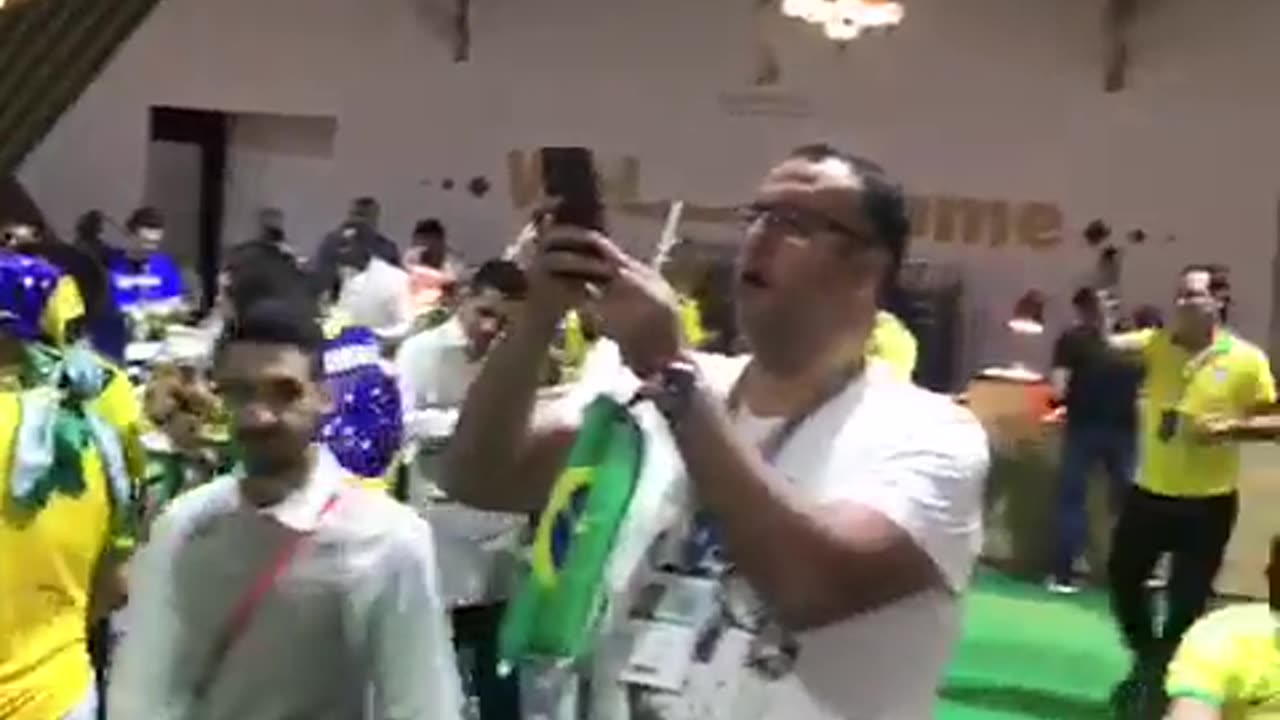 Fans of the Brazilian national team shout in Qatar before the world