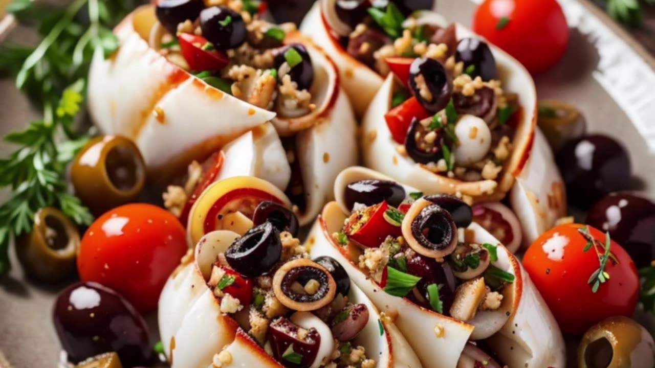 Mediterranean Delight: Olive-Tomato Stuffed Squid Bake