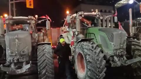 Farmers arriving to join the convoy for freedom in Ottawa after travelling 400 miles via tractor.