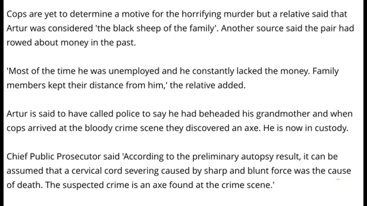100 Year Old German Grandmother Is Beheaded By Axe Wielding Grandson