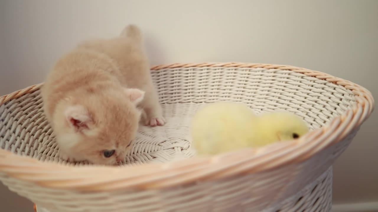 Kittens Walk with a Tiny Chicken