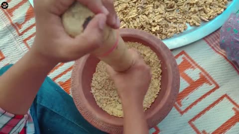 AKHROT KA HALWA MAKING _ Veg Village Food