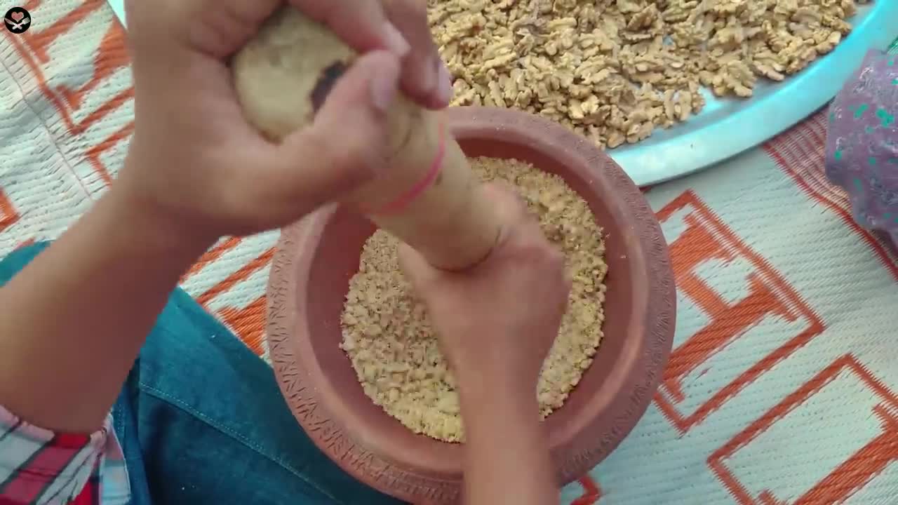 AKHROT KA HALWA MAKING _ Veg Village Food