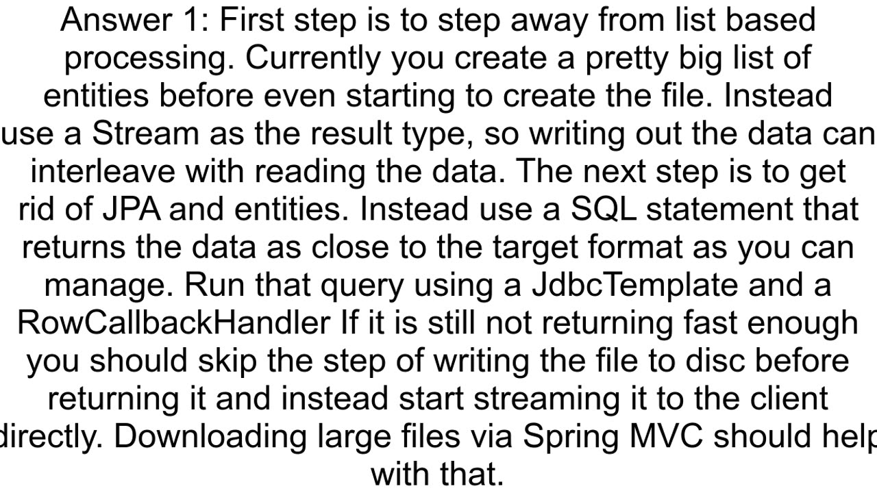How to export huge records50k from database in csv file in springboot