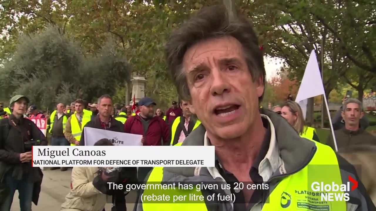 Truckers in Spain march to protest rising cost of living, increased regulations