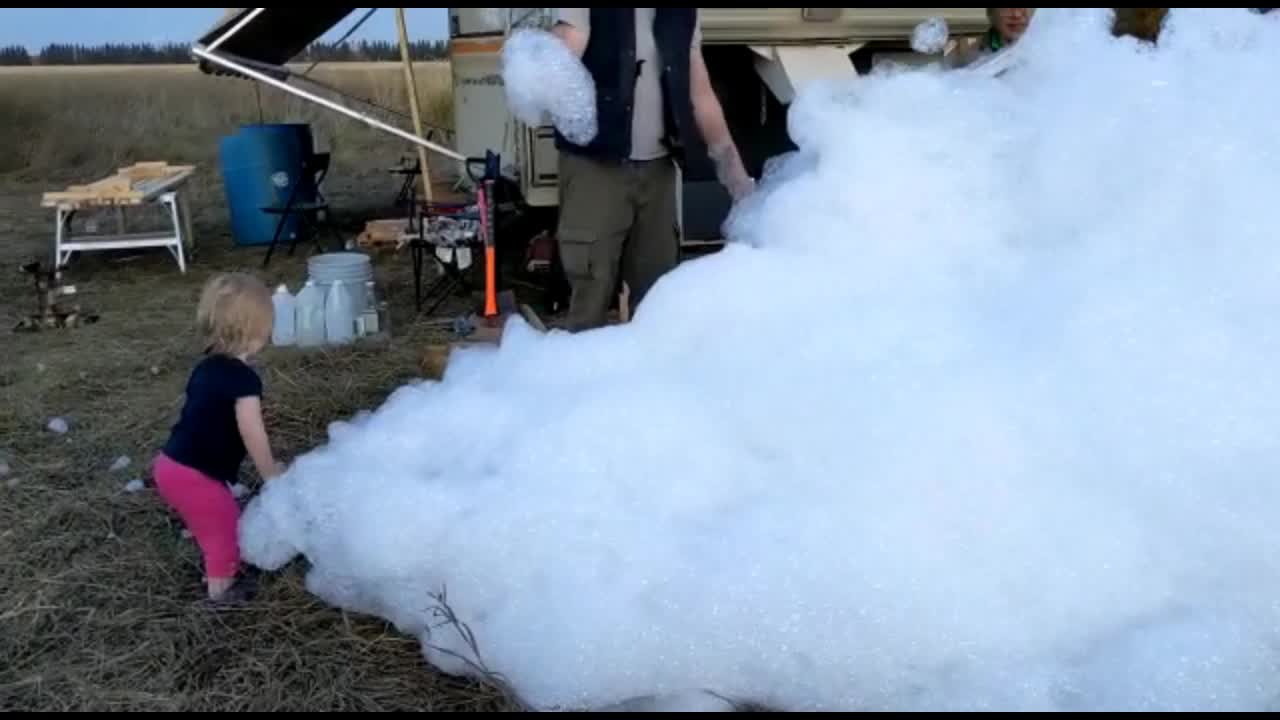 Bubble Fun for the Dixon Family at their PyraTUNNEL site on a property in Redwater, Alberta, Canada