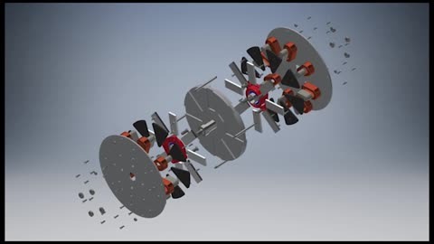 Electricity generator explode view on CAD.