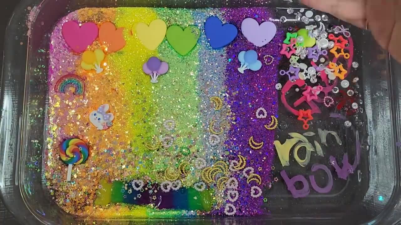 Rainbow Gabby's Dollhouse Slime Mixing Makeup parts Glitter into slime#Asmr#satisfing#slime