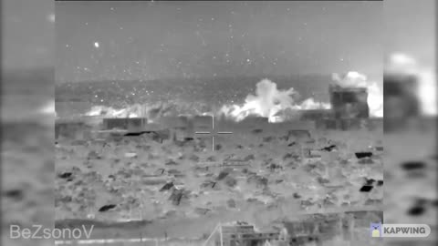 Massive BM-21 Grad Mutiple Rockets strikes on Ukrainian position during the Night. Drone Footage