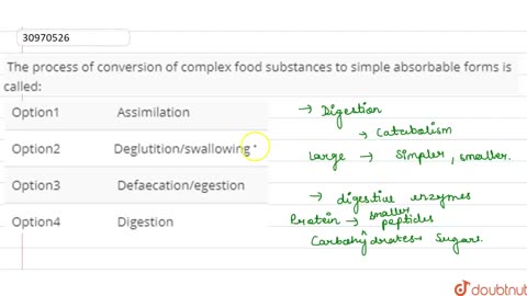 The process of conversion of complex food substance to simple absorbable forms is called a-ascending