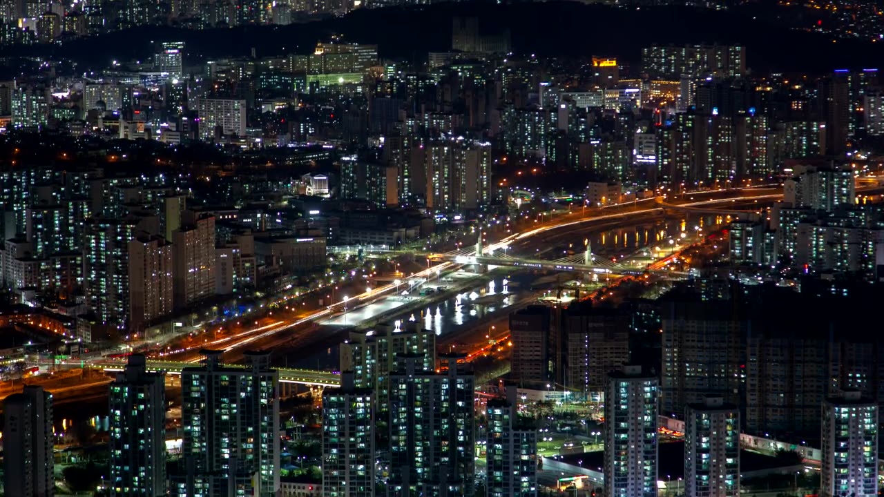 Seoul highway and the city landscape at night