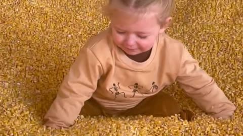 Girl Going Down Slide Has Rough Landing in Corn