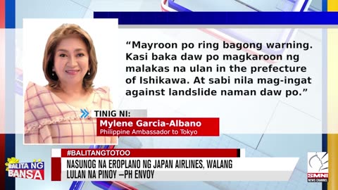Nasunog na eroplano ng Japan airlines, walang lulan na Pinoy —PH Envoy