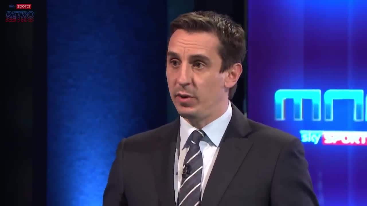 Jamie Carragher laughing at Gary Neville playing wing-back