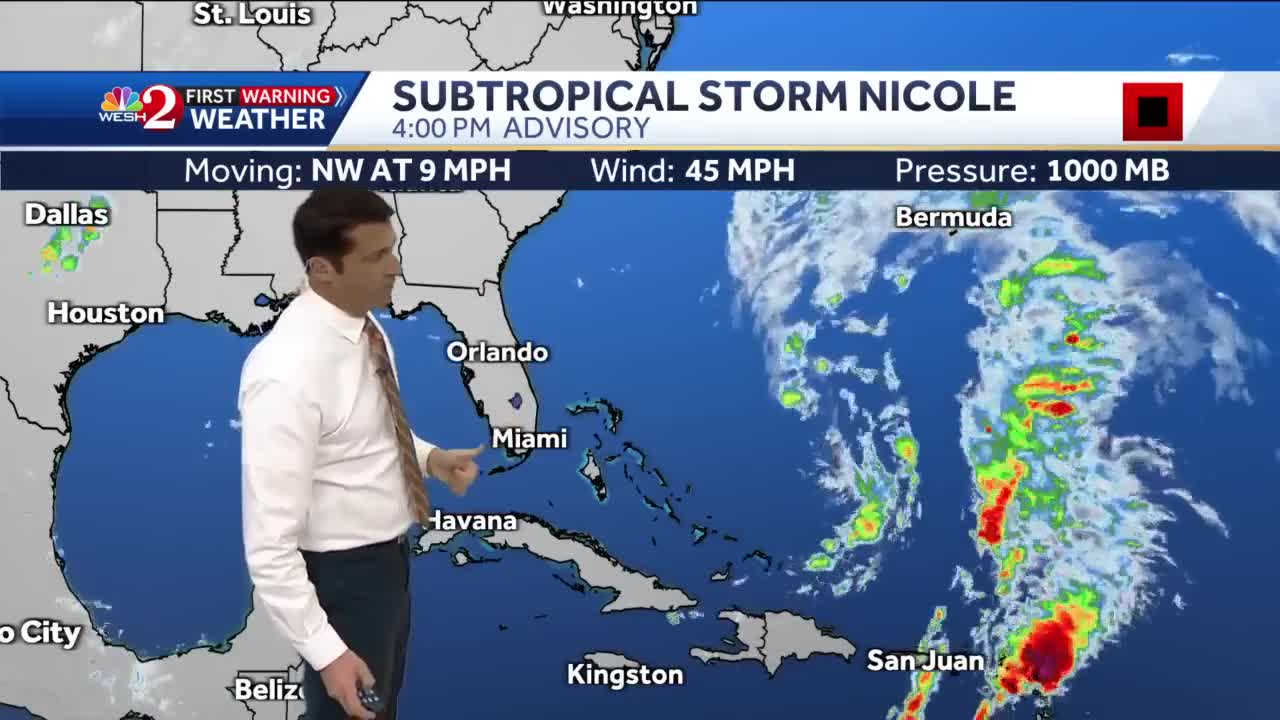 Tracking Subtropical Storm Nicole Monday 5 p.m.