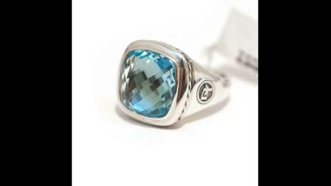 NWT DAVID YURMAN 14mm Albion Blue Topaz and Sterling Silver Ring Size 8